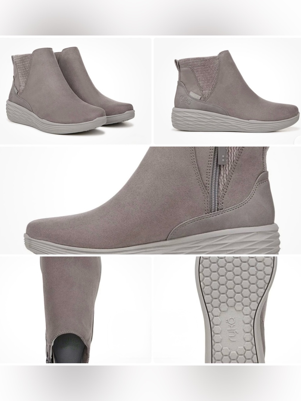 Ryka Noelle Next water-repellent ankle boots in a light grey color